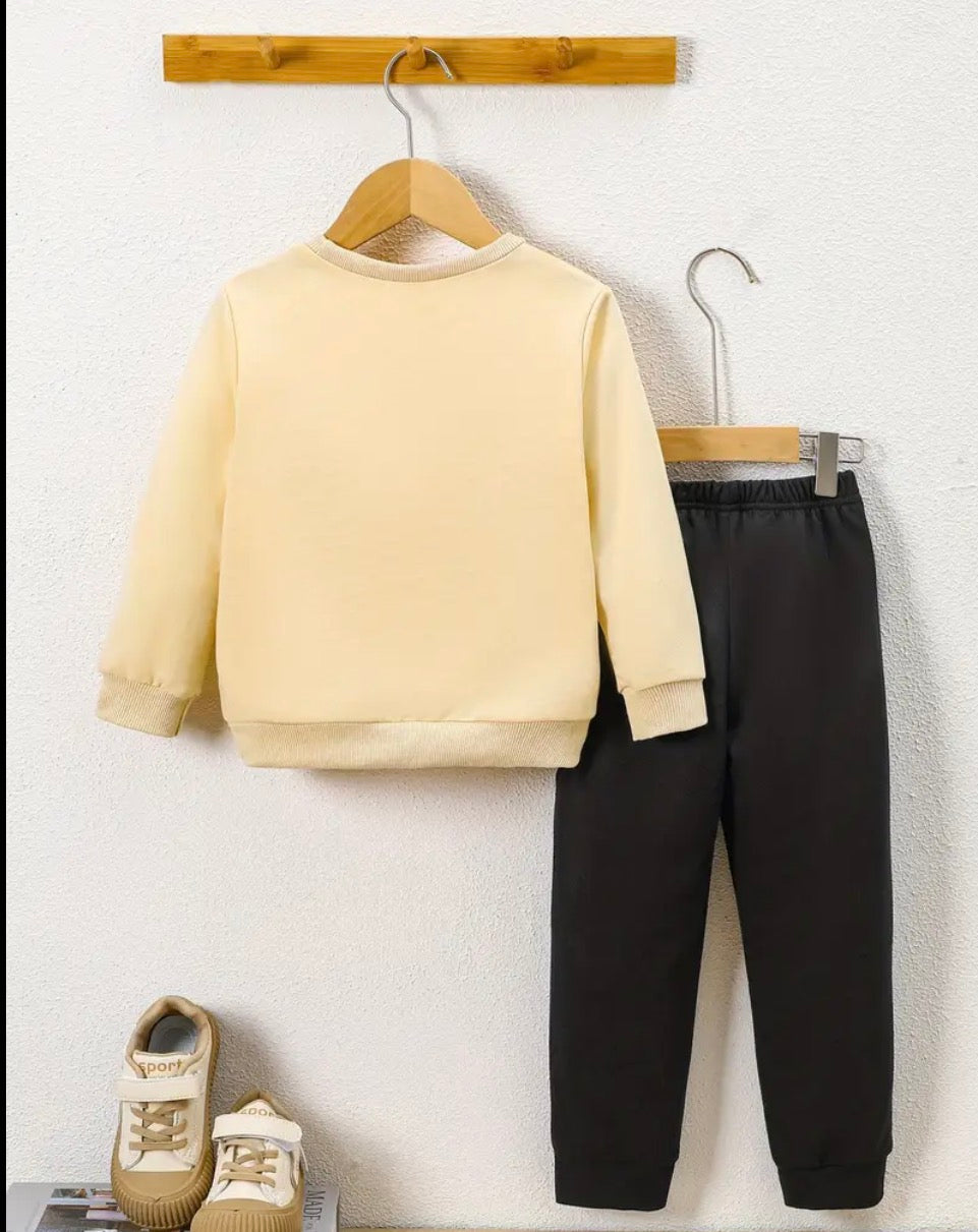 Autumn and winter lucky bear letter pattern printed sweatshirt+printed sweatpants set