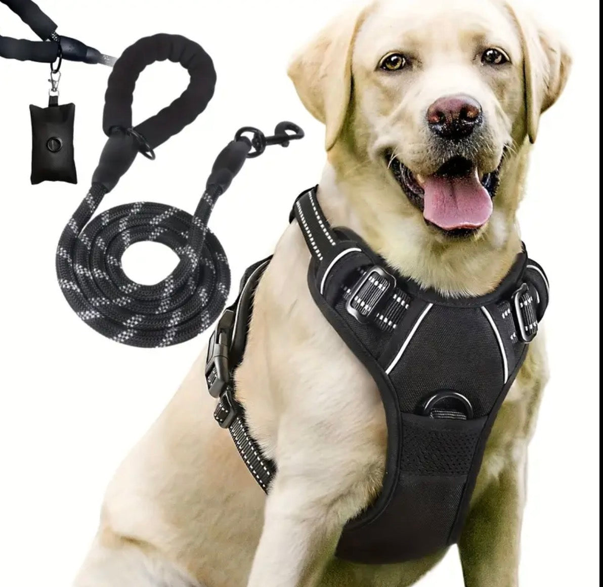3pcs Escape-Proof Dog Harness & Leash & Poop Bag Dispenser Set,Adjustable, Soft, Comfortable, Breathable Dog Vest,Night reflex, suitable for medium and large dogs walking
